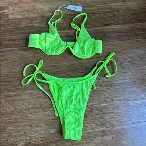 NWT SEAMOLLY Bright Lime Wavy Ruching Detail Bikini
